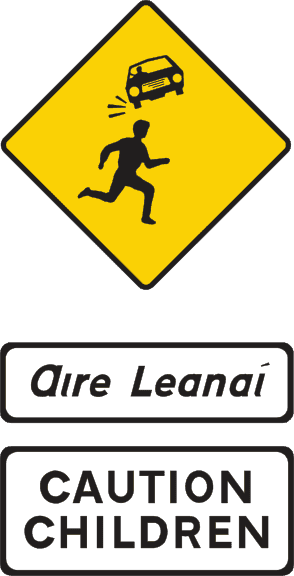 Indicator rutier din Irlanda: Atenție la copiii care traversează.